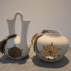 Southwestern Dreamcatcher Pottery Vase Set Native American Style Wedding Vases